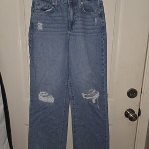 Forever 21 Light Blue Distressed Straight Leg Jeans